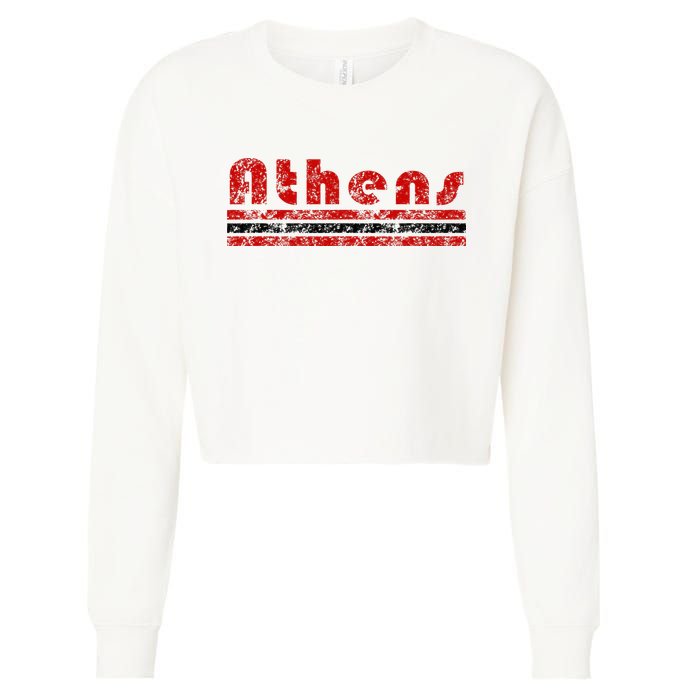 Athens Georgia Retro Three Stripe Weathered Cropped Pullover Crew