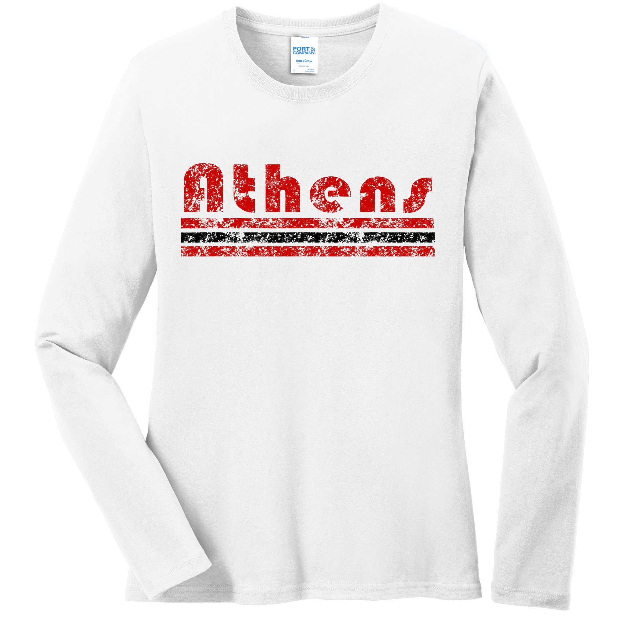 Athens Georgia Retro Three Stripe Weathered Ladies Long Sleeve Shirt