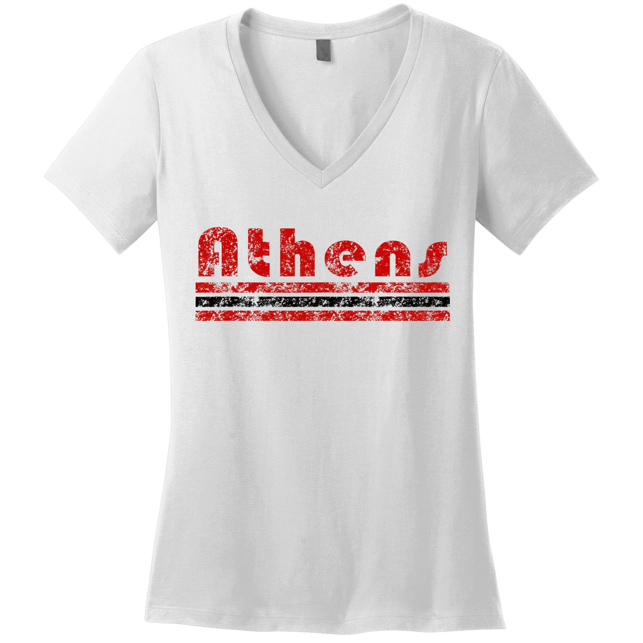 Athens Georgia Retro Three Stripe Weathered Women's V-Neck T-Shirt
