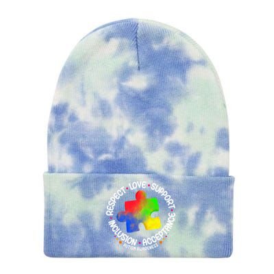 Autism Gift Respect Love Support Autism Awareness Great Gift Tie Dye 12in Knit Beanie