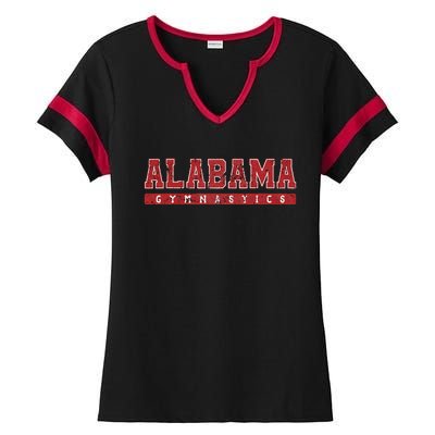 Alabama Gymnastics Red Vintage Text Ladies Halftime Notch Neck Tee