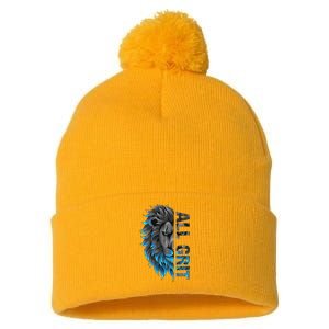 All Grit Retro Lion Lover Pom Pom 12in Knit Beanie