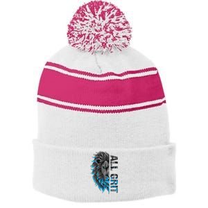 All Grit Retro Lion Lover Stripe Pom Pom Beanie