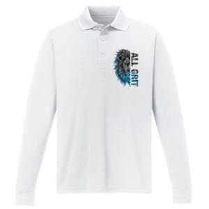 All Grit Retro Lion Lover Performance Long Sleeve Polo