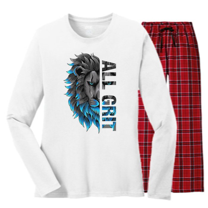 All Grit Retro Lion Lover Women's Long Sleeve Flannel Pajama Set 