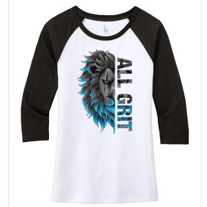 All Grit Retro Lion Lover Women's Tri-Blend 3/4-Sleeve Raglan Shirt