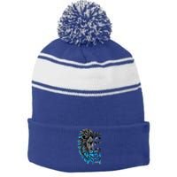 All Grit Retro Lion Lover Stripe Pom Pom Beanie