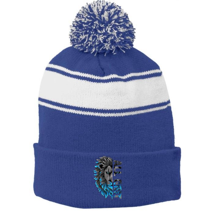 All Grit Retro Lion Lover Stripe Pom Pom Beanie