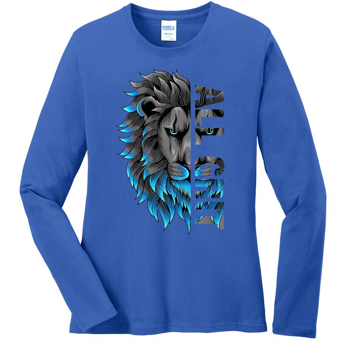 All Grit Retro Lion Lover Ladies Long Sleeve Shirt