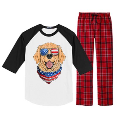 American Golden Retriever USA Flag 4th Of July Dad Mom Kids Raglan Sleeve Pajama Set