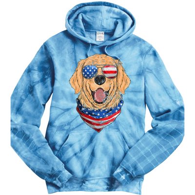 American Golden Retriever USA Flag 4th Of July Dad Mom Kids Tie Dye Hoodie