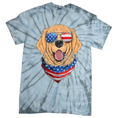 American Golden Retriever USA Flag 4th Of July Dad Mom Kids Tie-Dye T-Shirt