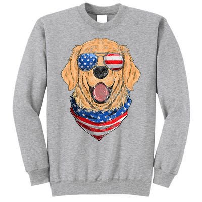 American Golden Retriever USA Flag 4th Of July Dad Mom Kids Tall Sweatshirt