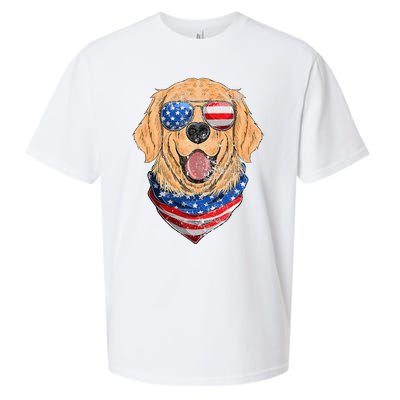 American Golden Retriever USA Flag 4th Of July Dad Mom Kids Sueded Cloud Jersey T-Shirt