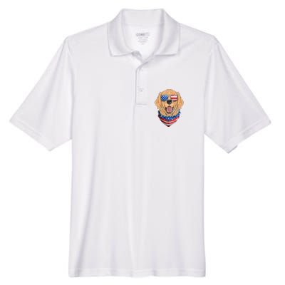 American Golden Retriever USA Flag 4th Of July Dad Mom Kids Men's Origin Performance Pique Polo