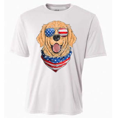 American Golden Retriever USA Flag 4th Of July Dad Mom Kids Cooling Performance Crew T-Shirt