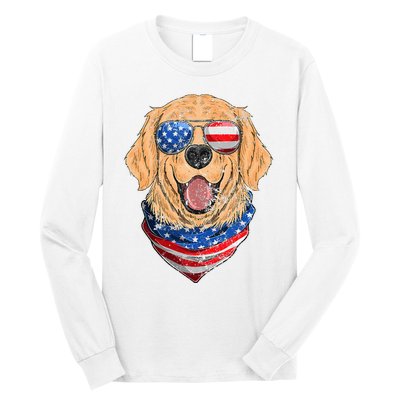 American Golden Retriever USA Flag 4th Of July Dad Mom Kids Long Sleeve Shirt