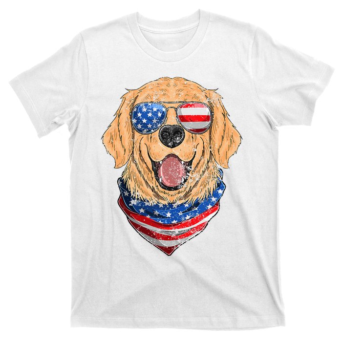 American Golden Retriever USA Flag 4th Of July Dad Mom Kids T-Shirt