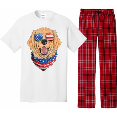 American Golden Retriever USA Flag 4th Of July Dad Mom Kids Pajama Set