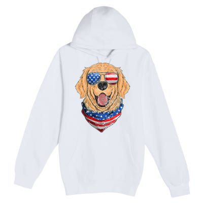 American Golden Retriever USA Flag 4th Of July Dad Mom Kids Premium Pullover Hoodie