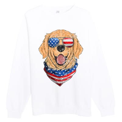 American Golden Retriever USA Flag 4th Of July Dad Mom Kids Premium Crewneck Sweatshirt