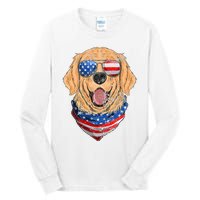 American Golden Retriever USA Flag 4th Of July Dad Mom Kids Tall Long Sleeve T-Shirt