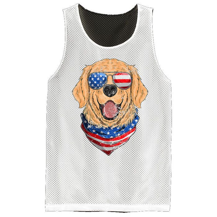 American Golden Retriever USA Flag 4th Of July Dad Mom Kids Mesh Reversible Basketball Jersey Tank