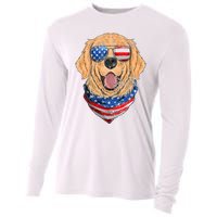 American Golden Retriever USA Flag 4th Of July Dad Mom Kids Cooling Performance Long Sleeve Crew