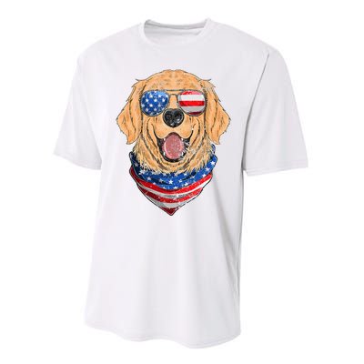 American Golden Retriever USA Flag 4th Of July Dad Mom Kids Performance Sprint T-Shirt