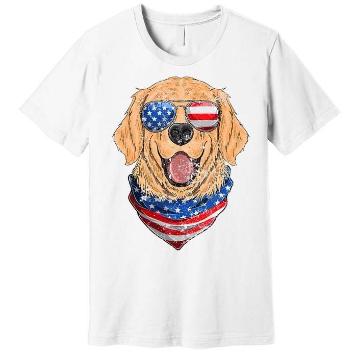 American Golden Retriever USA Flag 4th Of July Dad Mom Kids Premium T-Shirt