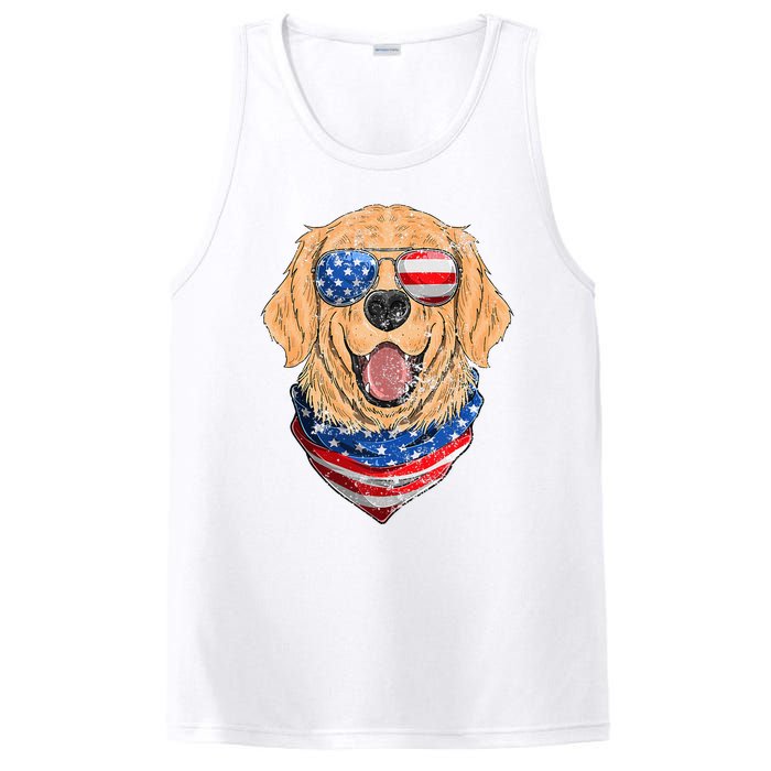 American Golden Retriever USA Flag 4th Of July Dad Mom Kids PosiCharge Competitor Tank