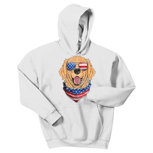 American Golden Retriever USA Flag 4th Of July Dad Mom Kids Kids Hoodie