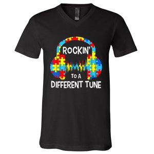 Autism Game - Rocking To A Different Tune For Gamer Boy V-Neck T-Shirt