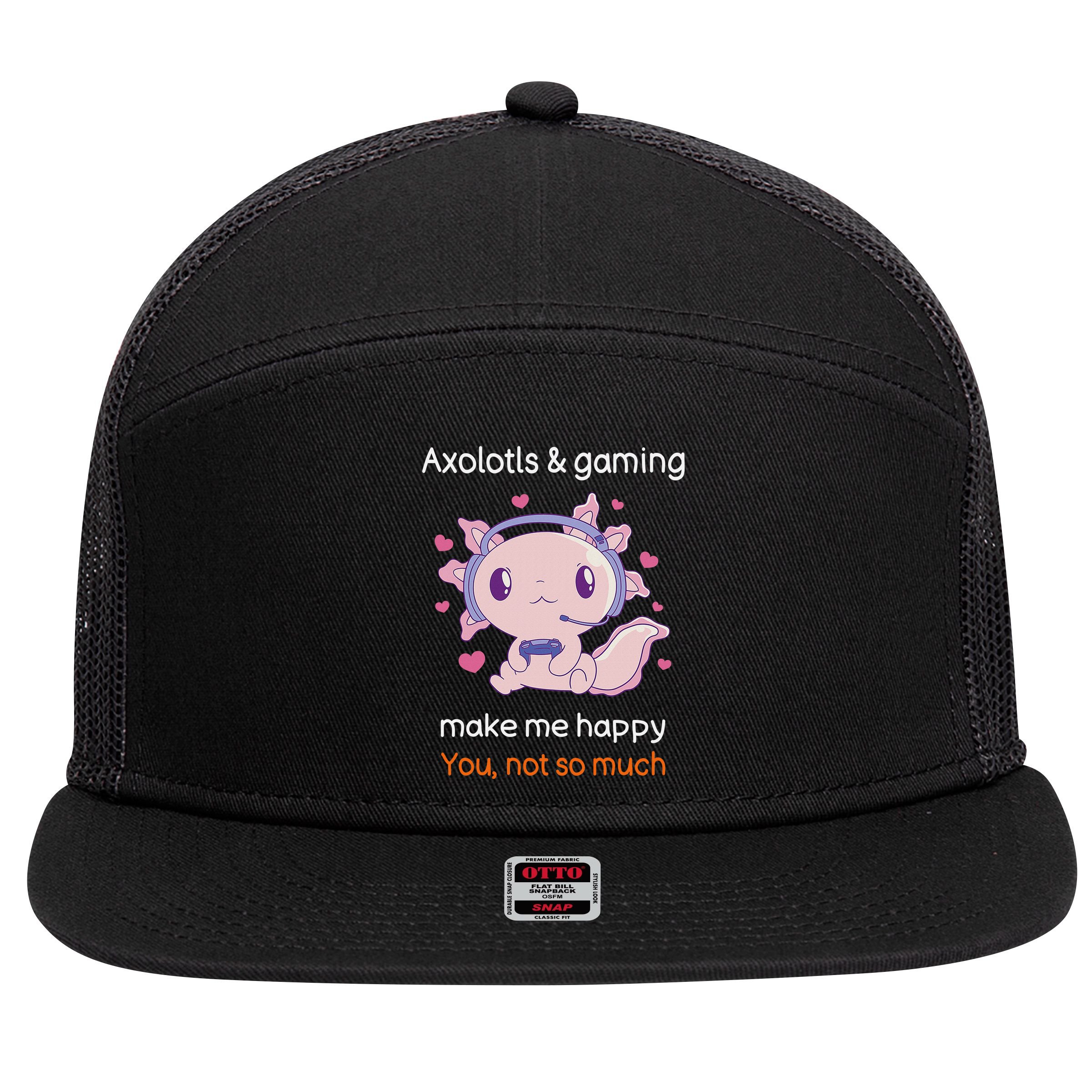 Axolotl Gamer Shirt Funny Video Gaming Sarcastic Axolotl  7 Panel Mesh Trucker Snapback Hat
