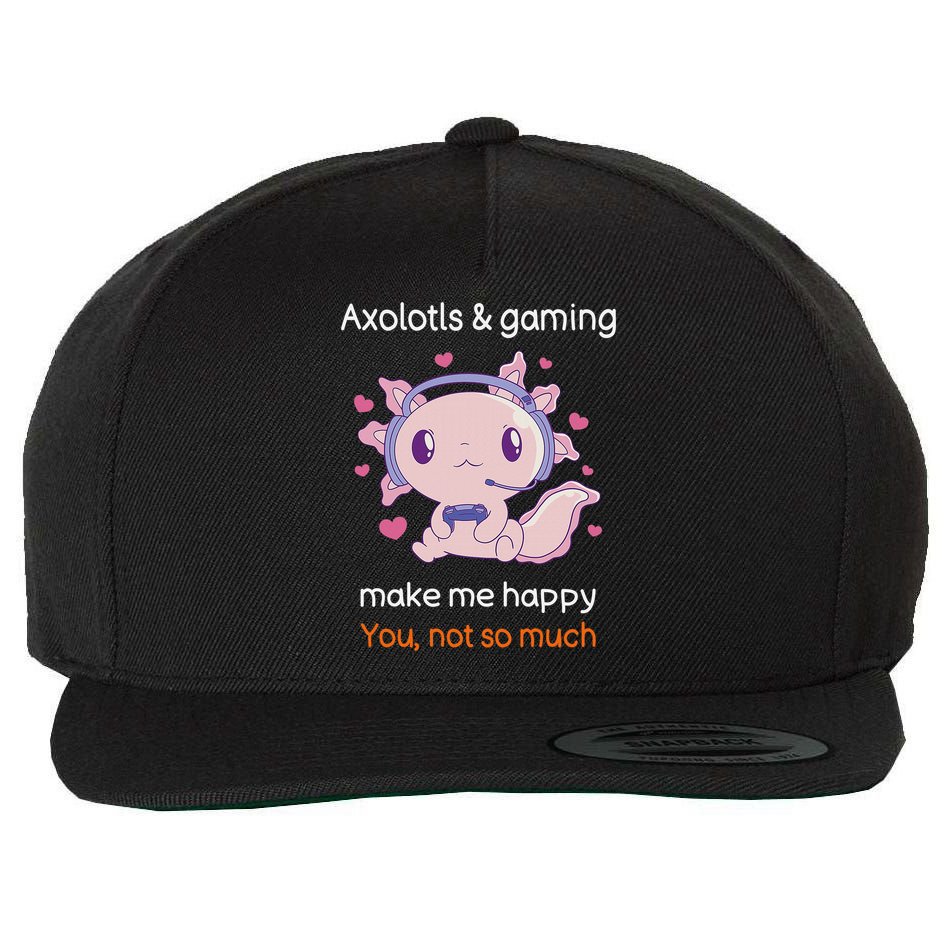 Axolotl Gamer Shirt Funny Video Gaming Sarcastic Axolotl  Wool Snapback Cap