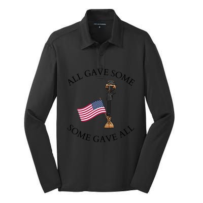 All Gave Some Gave All Memorial Labor Day Patriot American Flag Silk Touch Performance Long Sleeve Polo