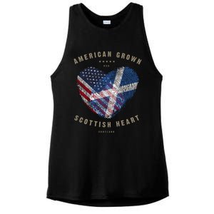 American Grown Scottish Heart Love Scotland Flag Gift Ladies PosiCharge Tri-Blend Wicking Tank