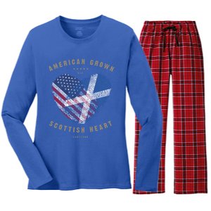 American Grown Scottish Heart Love Scotland Flag Gift Women's Long Sleeve Flannel Pajama Set 