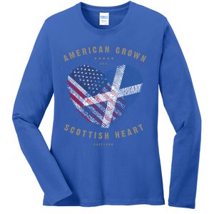 American Grown Scottish Heart Love Scotland Flag Gift Ladies Long Sleeve Shirt