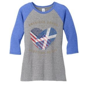 American Grown Scottish Heart Love Scotland Flag Gift Women's Tri-Blend 3/4-Sleeve Raglan Shirt