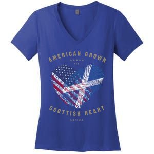 American Grown Scottish Heart Love Scotland Flag Gift Women's V-Neck T-Shirt