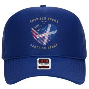 American Grown Scottish Heart Love Scotland Flag Gift High Crown Mesh Back Trucker Hat