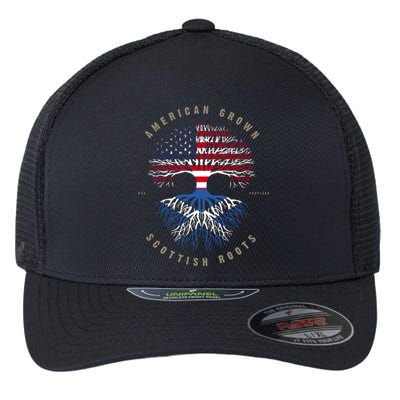 American Grown Scottish Roots Scotland Flag Gift Flexfit Unipanel Trucker Cap