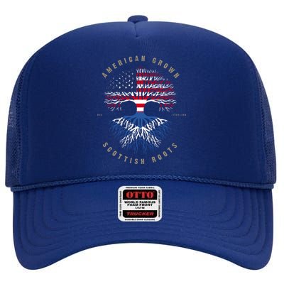 American Grown Scottish Roots Scotland Flag Gift High Crown Mesh Back Trucker Hat