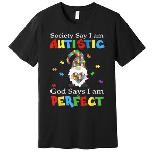 Autism Gnome Society Say I'm Autistic God Says I'm Perfect Premium T-Shirt