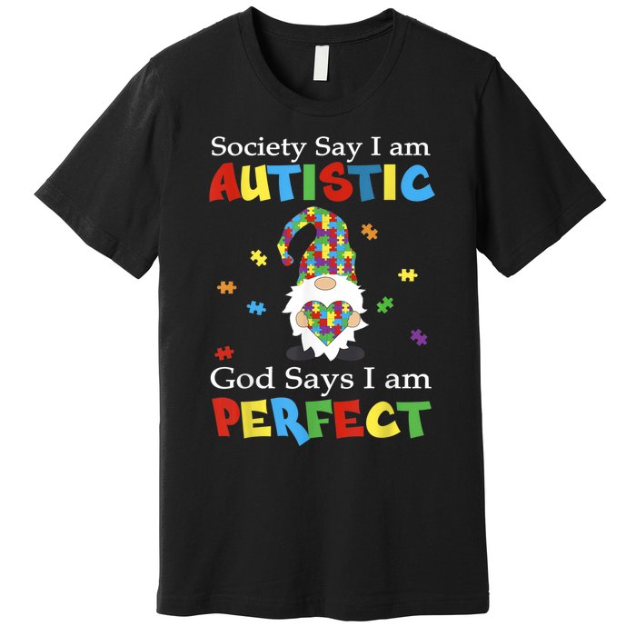 Autism Gnome Society Say I'm Autistic God Says I'm Perfect Premium T-Shirt