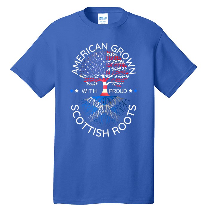 American Grown Scottish Roots Scotland Usa Heritage Tree Gift Tall T-Shirt