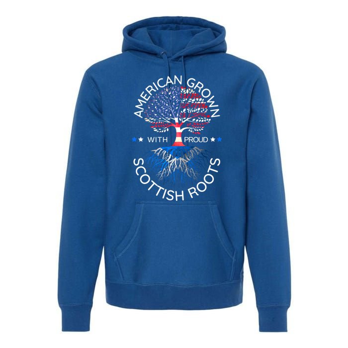 American Grown Scottish Roots Scotland Usa Heritage Tree Gift Premium Hoodie