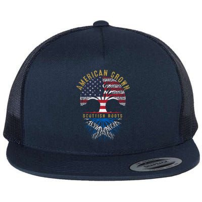 American Grown Scottish Roots Tree Flag Family Heritage Gift Flat Bill Trucker Hat