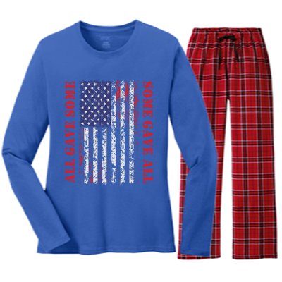 All Gave Some Some Gave All 4th Of July American Flag Retro Funny Gift Women's Long Sleeve Flannel Pajama Set 